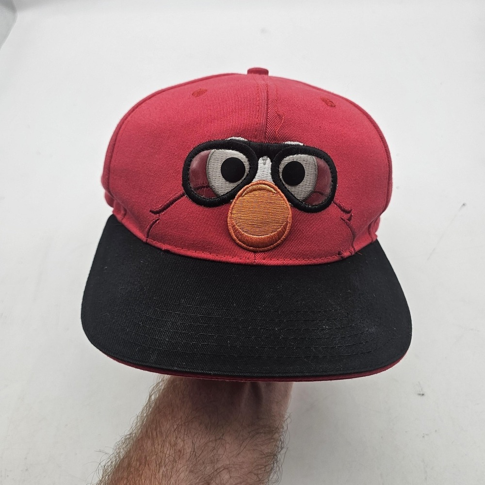 Sesame Street Hat Cap Snap Back One Size Teens Red Black Elmo Face Cartoon